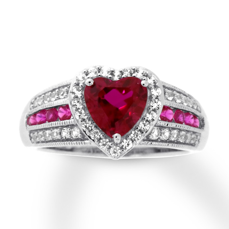 Main Image 1 of Lab-Created Ruby Ring Lab-Created Sapphires Sterling Silver