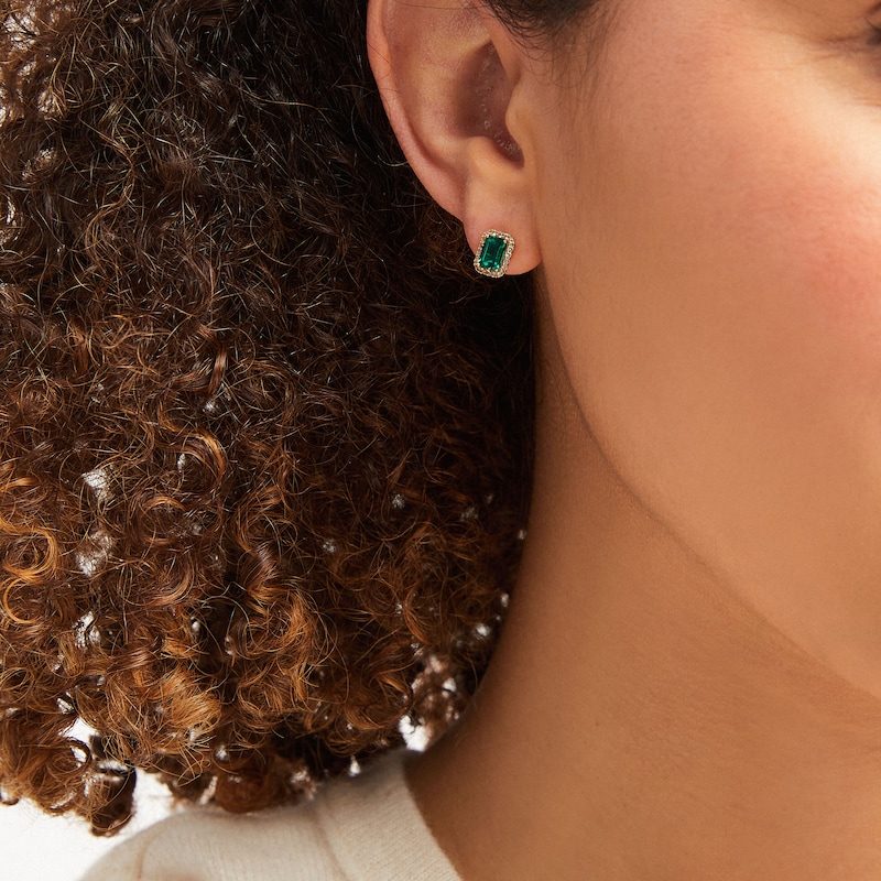Main Image 2 of Lab-Created Emerald Earrings 10K Yellow Gold