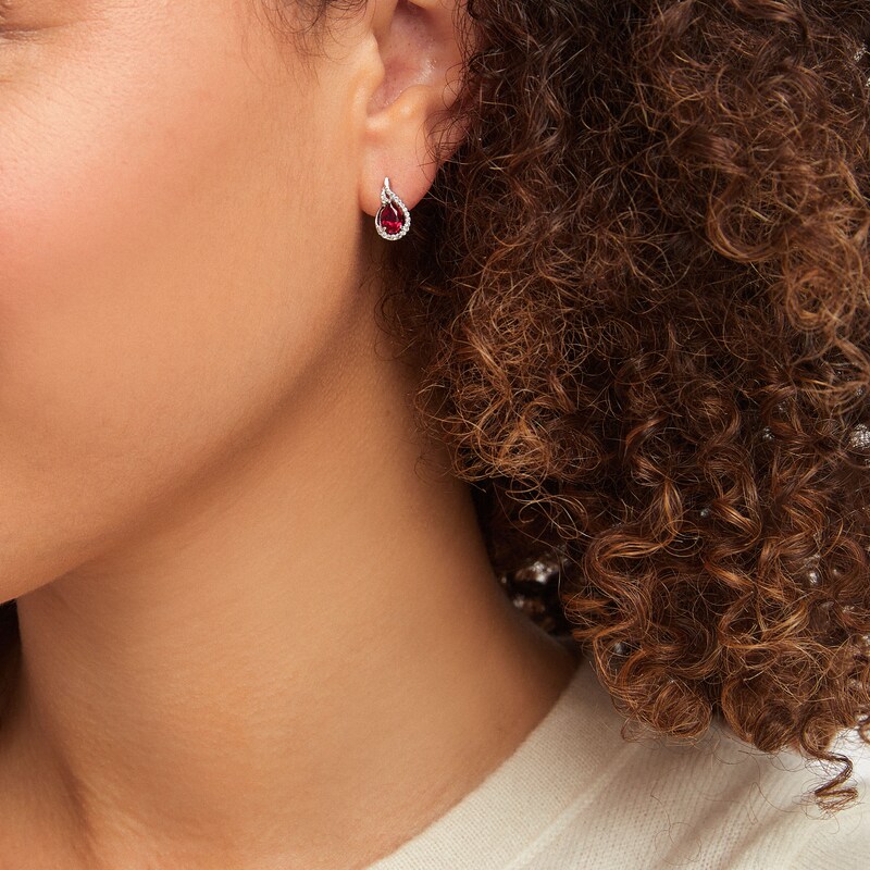 Main Image 2 of Lab-Created Ruby Earrings Lab-Created Sapphires Sterling Silver