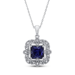 Lab-Created Sapphire Necklace Sterling Silver 18&quot;