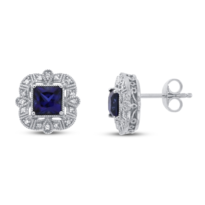 Main Image 1 of Blue & White Lab-Created Sapphire Earrings Sterling Silver