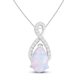 Lab-Created Opal & Lab-Created White Sapphire Necklace Sterling Silver 18&quot;