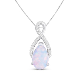 Lab-Created Opal & Lab-Created White Sapphire Necklace Sterling Silver 18&quot;