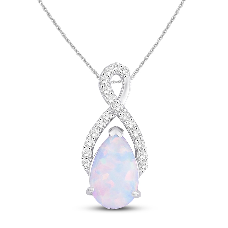 Main Image 1 of Lab-Created Opal & Lab-Created White Sapphire Necklace Sterling Silver 18"