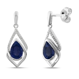 Lab-Created Blue Sapphire Earrings 1/15 ct tw Diamonds Sterling Silver