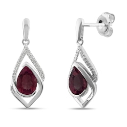 Lab-Created Ruby Earrings 1/15 ct tw Diamonds Sterling Silver