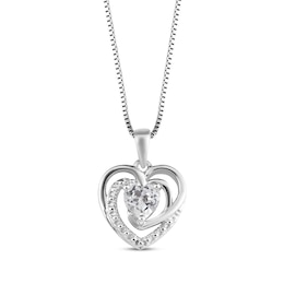 Lab-Created White Sapphire Heart Necklace Sterling Silver 18&quot;