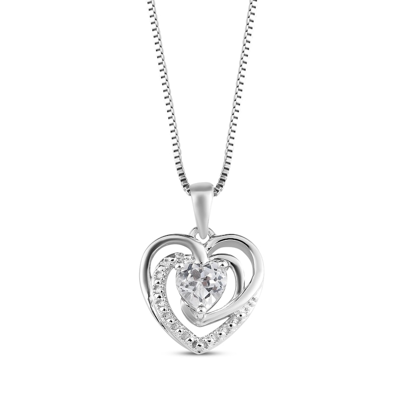 Lab-Created White Sapphire Heart Necklace Sterling Silver 18"