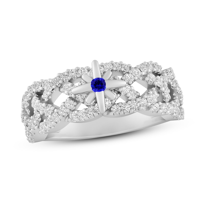 Main Image 1 of True North Star Ring Lab-Created Blue Sapphire 1/2 ct tw Diamonds 10K White Gold