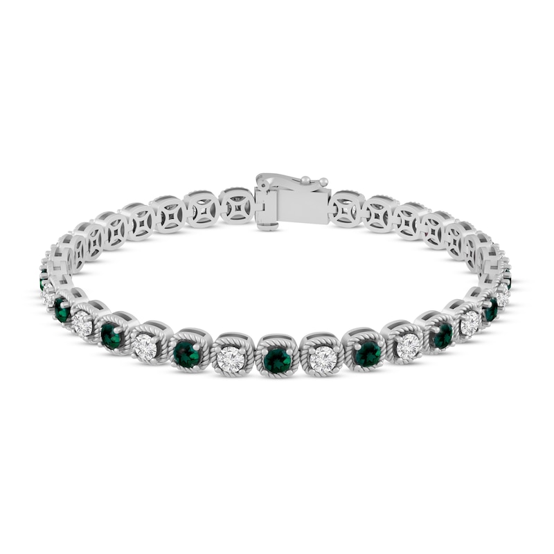 Main Image 1 of Lab-Created Emerald & Lab-Created White Sapphire Bracelet Sterling Silver 7.25"