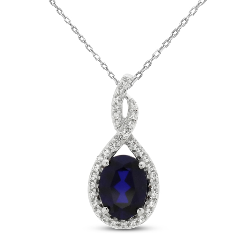 Main Image 1 of Lab-Created Blue Sapphire & Lab-Created White Sapphire Necklace Sterling Silver 18"