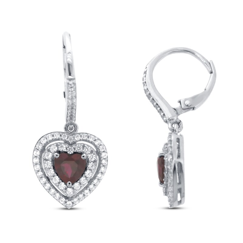 Main Image 1 of Lab Created Ruby & Lab-Created White Sapphire Heart Earrings Sterling Silver