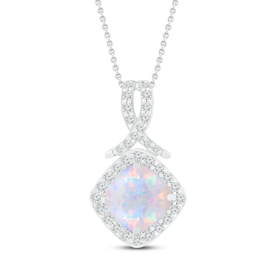 Lab-Created Opal & Lab-Created White Sapphire Necklace Sterling Silver ...