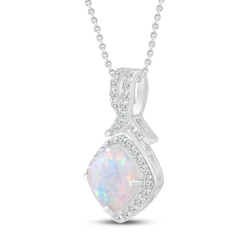 Main Image 2 of Lab-Created Opal & Lab-Created White Sapphire Necklace Sterling Silver 18"