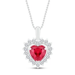 Lab-Created Ruby & Lab-Created White Sapphire Necklace Sterling Silver 18&quot;