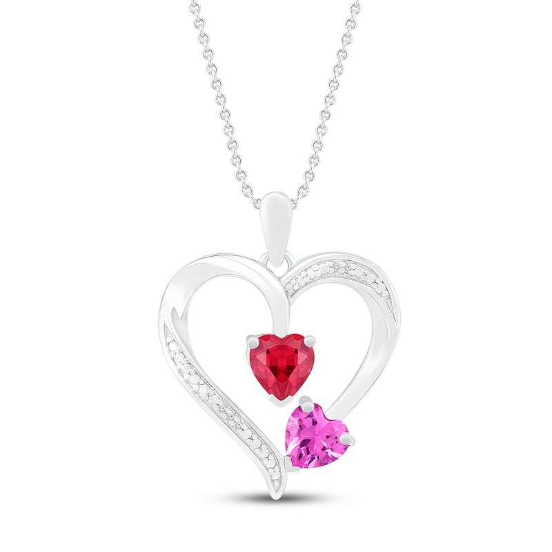 Lab-Created Pink Sapphire & Lab-Created Ruby Necklace with Diamond Accents Sterling Silver 18"