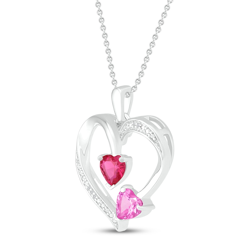 Lab-Created Pink Sapphire & Lab-Created Ruby Necklace with Diamond Accents Sterling Silver 18"