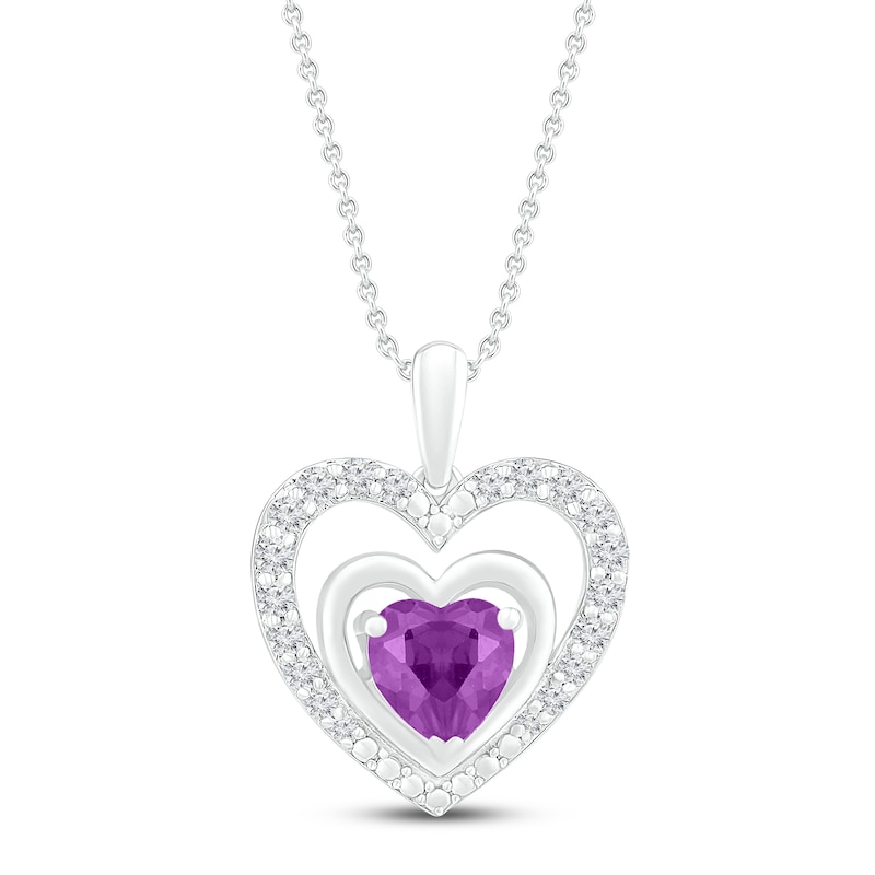 Main Image 1 of Amethyst & Lab-Created White Sapphire Heart Necklace Sterling Silver 18"