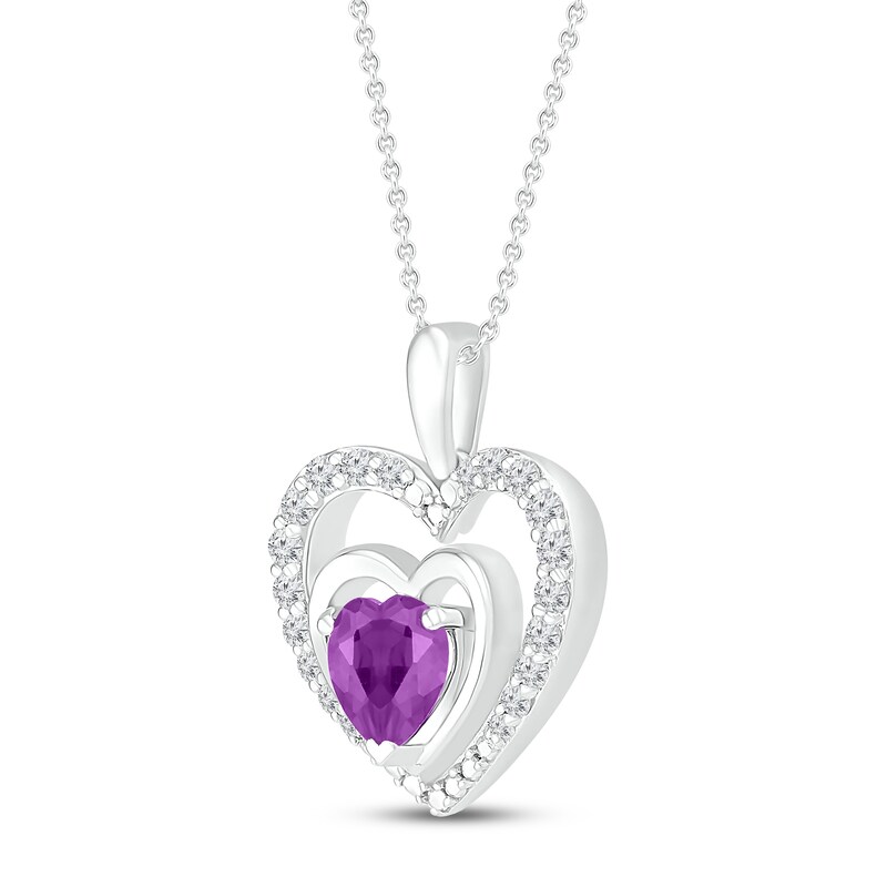 Main Image 2 of Amethyst & Lab-Created White Sapphire Heart Necklace Sterling Silver 18"