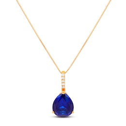 Lab-Created Sapphire Necklace with Diamonds 10K Yellow Gold