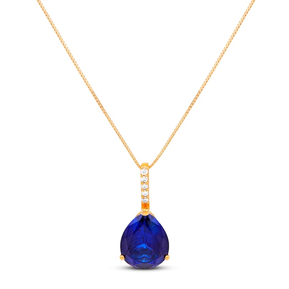 Lab-Created Sapphire Necklace with Diamonds 10K Yellow Gold