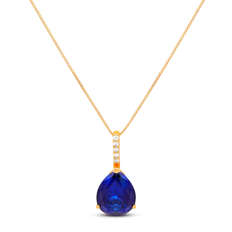 Main Image 1 of Lab-Created Sapphire Necklace with Diamonds 10K Yellow Gold