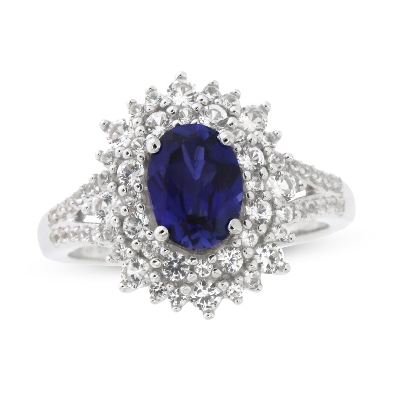Blue & White Lab-Created Sapphire Ring Sterling Silver