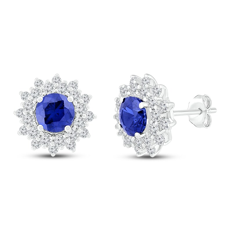 Blue & White Lab-Created Sapphire Earrings Sterling Silver