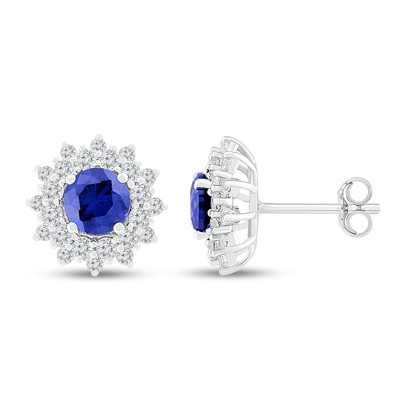 Blue & White Lab-Created Sapphire Earrings Sterling Silver