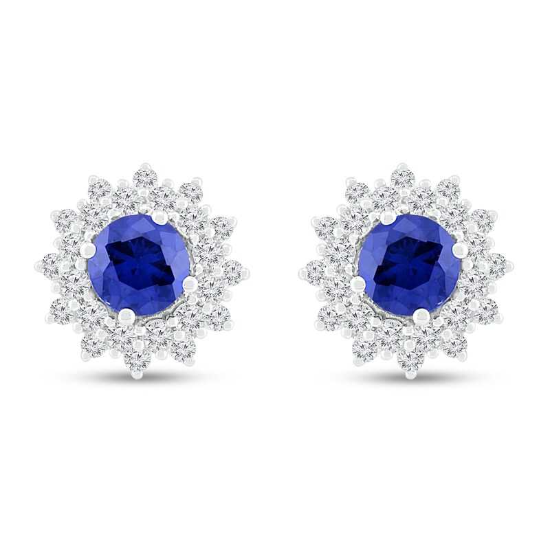Blue & White Lab-Created Sapphire Earrings Sterling Silver