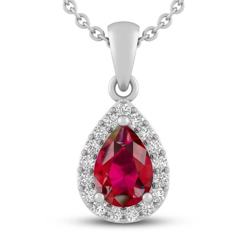 Main Image 1 of Lab-Created Ruby & White Lab-Created Sapphire Necklace Sterling Silver 18"