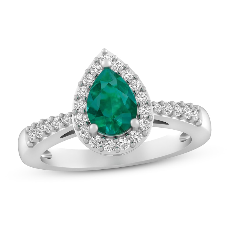 Main Image 1 of Lab-Created Emerald & White Lab-Created Sapphire Ring Sterling Silver