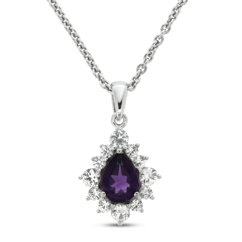 Main Image 1 of Amethyst & White Lab-Created Sapphire Necklace Sterling Silver 18"
