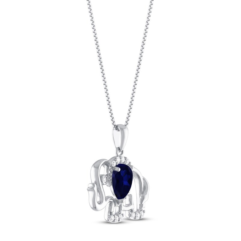 Main Image 2 of Blue & White Lab-Created Sapphire Elephant Necklace Sterling Silver 18"