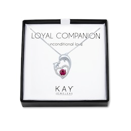 Lab-Created Ruby/White Lab-Created Sapphire Dolphins Necklace Sterling Silver 18&quot;