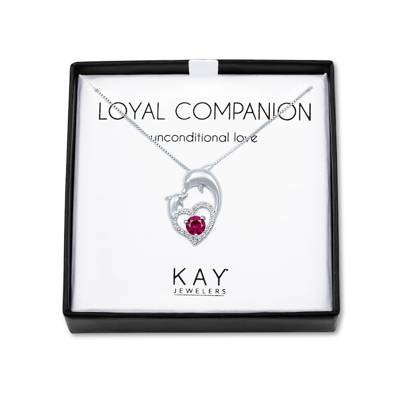 Main Image 1 of Lab-Created Ruby/White Lab-Created Sapphire Dolphins Necklace Sterling Silver 18"