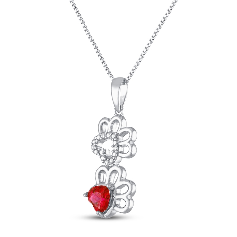 Lab-Created Ruby/Diamond Accent Pawprints Necklace Sterling Silver 18"
