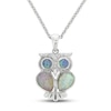 Thumbnail Image 0 of Lab-Created Opal & White Lab-Created Sapphire Owl Necklace Sterling Silver 18"