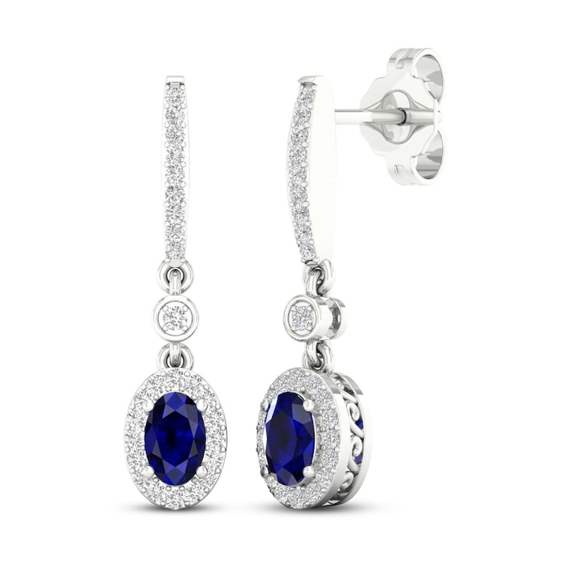 Blue Sapphire Dangle Earrings 1/6 ct tw Diamonds 10K White Gold | Kay ...