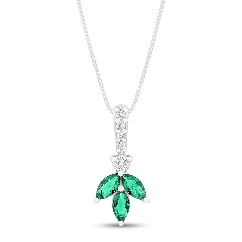 Main Image 1 of Lab-Created Emerald & White Lab-Created Sapphire Necklace Sterling Silver 18"