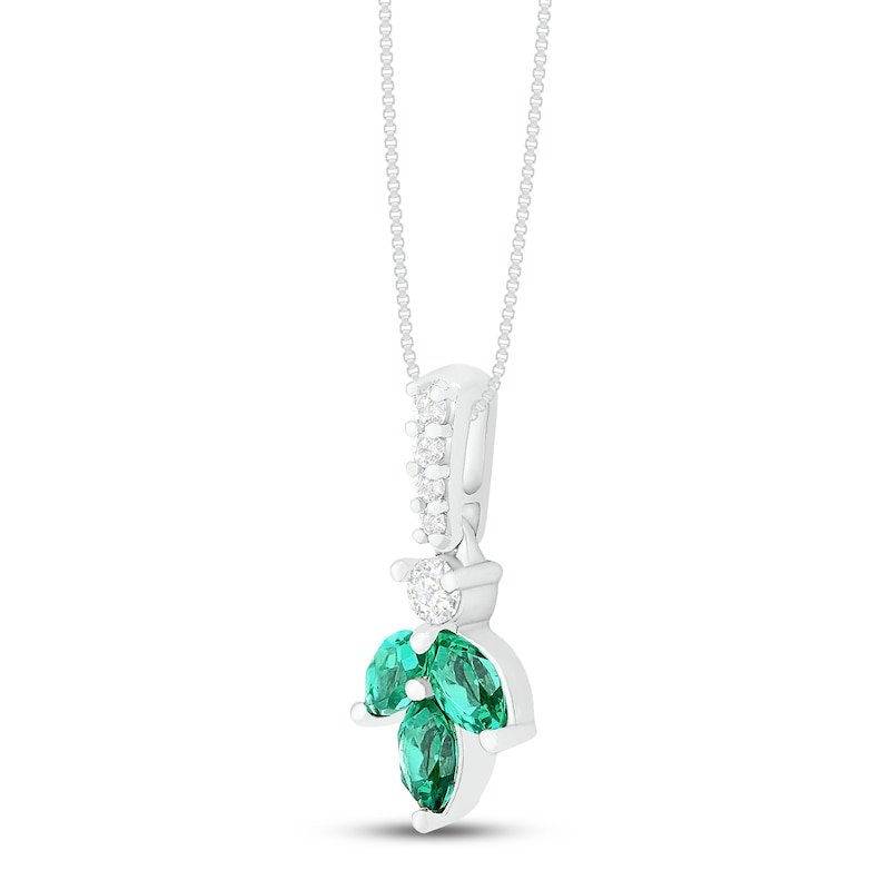 Main Image 2 of Lab-Created Emerald & White Lab-Created Sapphire Necklace Sterling Silver 18"