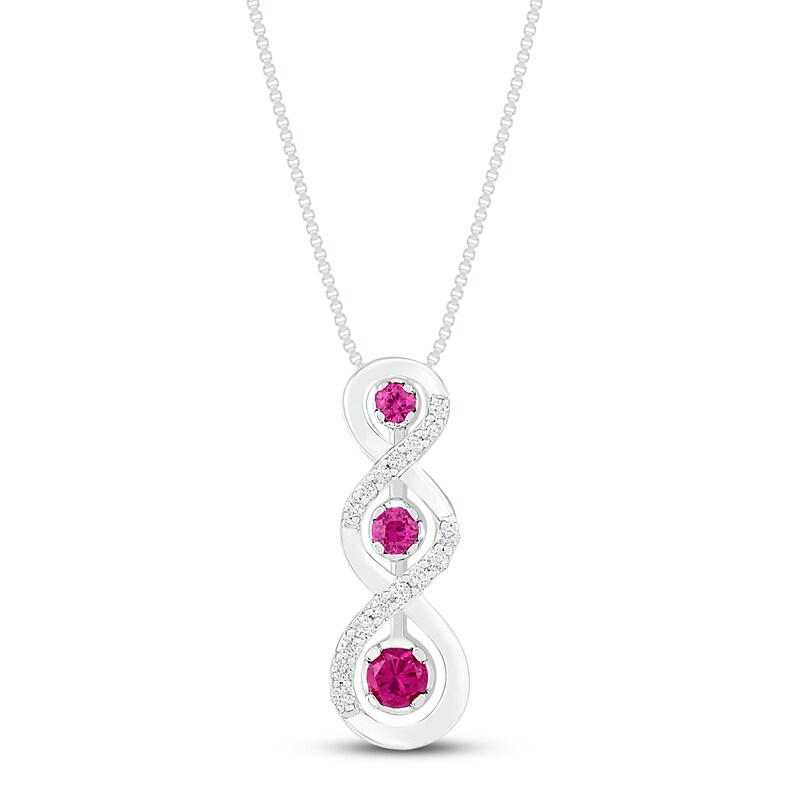 Main Image 1 of Pink & White convertible Lab-Created Sapphire Necklace Sterling Silver 18"