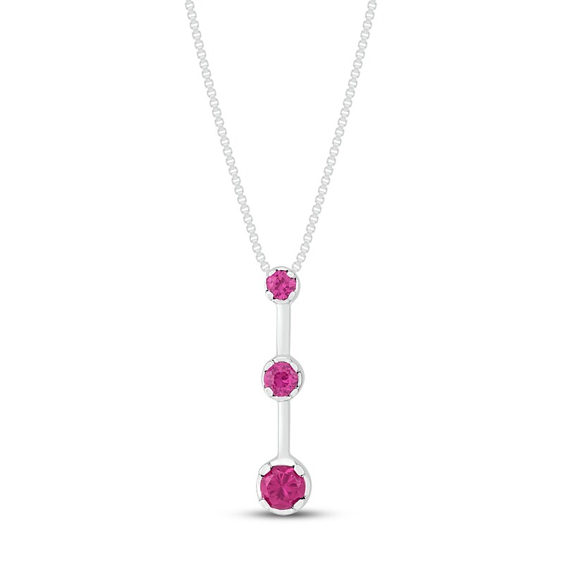 Main Image 3 of Pink & White convertible Lab-Created Sapphire Necklace Sterling Silver 18"
