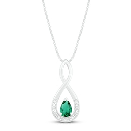 Lab-Created Emerald & Diamond Accent Necklace Sterling Silver 18&quot;
