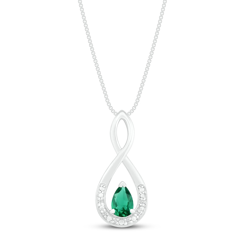 Lab-Created Emerald & Diamond Accent Necklace Sterling Silver 18"