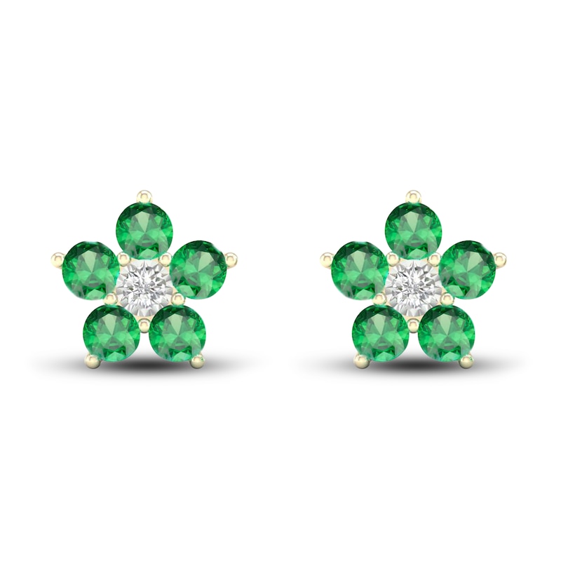 Emerald & Diamond Accent Earrings 10K Yellow Gold