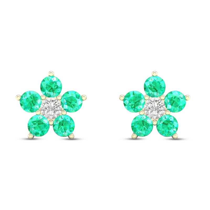 Emerald & Diamond Accent Earrings 10K Yellow Gold