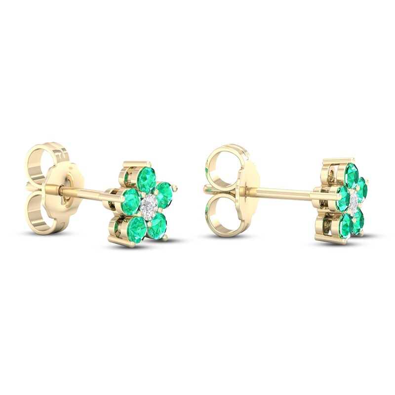 Emerald & Diamond Accent Earrings 10K Yellow Gold