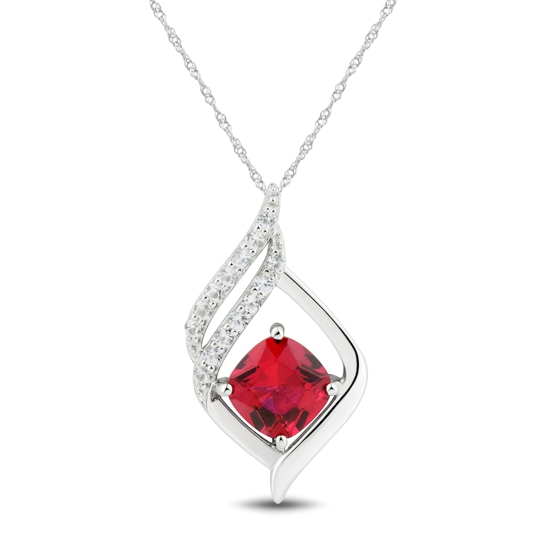 Main Image 1 of Lab-Created Ruby & White Lab-Created Sapphire Necklace Sterling Silver 18"