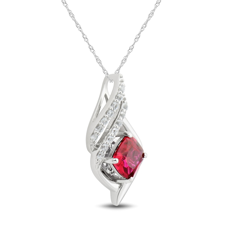 Main Image 2 of Lab-Created Ruby & White Lab-Created Sapphire Necklace Sterling Silver 18"